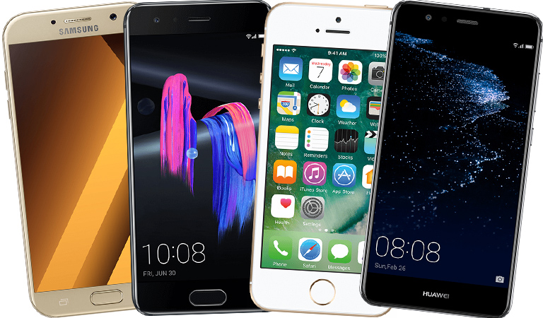Vifte med fire produktbilder av rimelige mobiltelefoner du kan kjøpe med SWAP